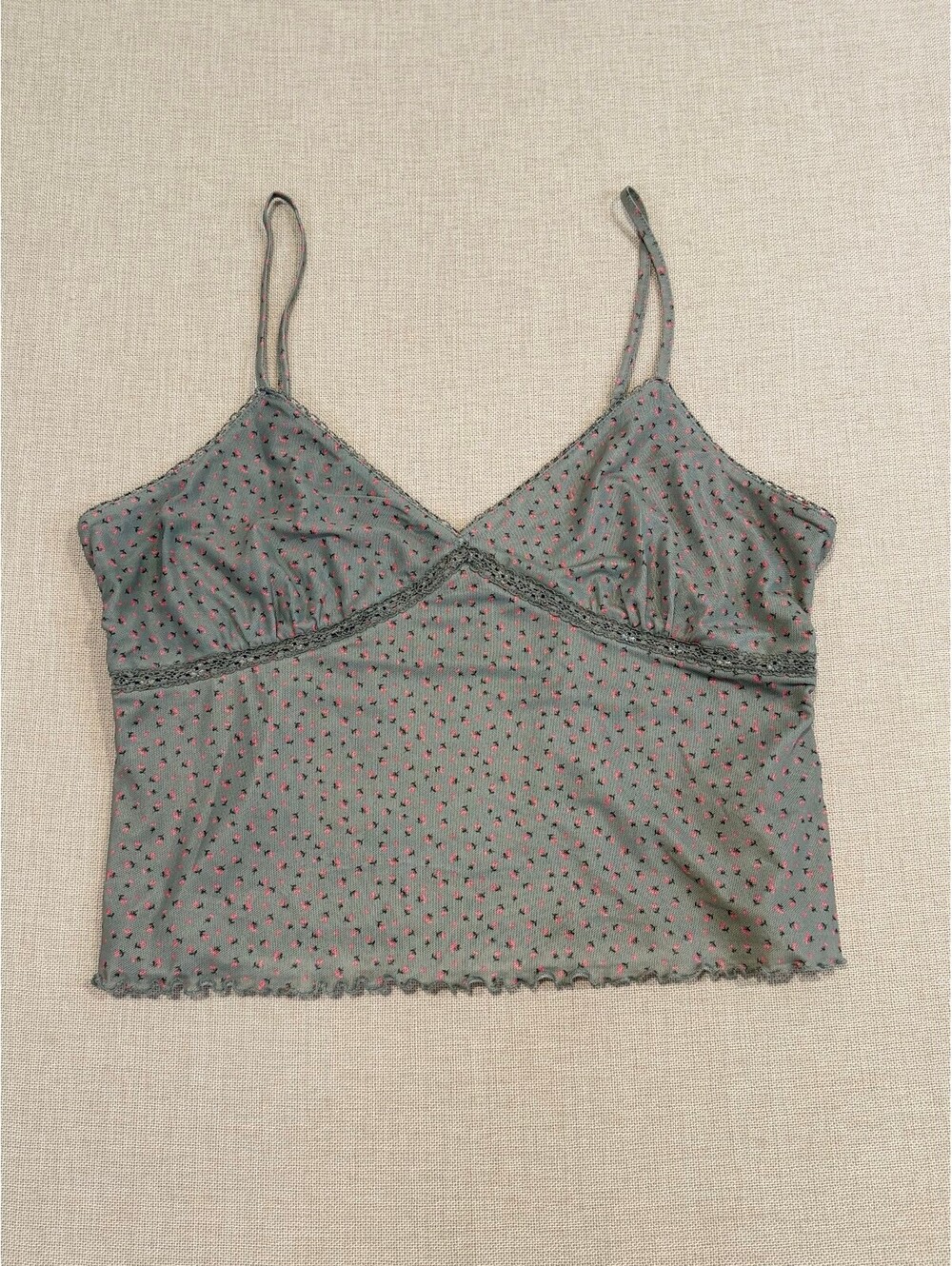Abound Sage Green Floral Mesh Cami Tank Top - LARGE
